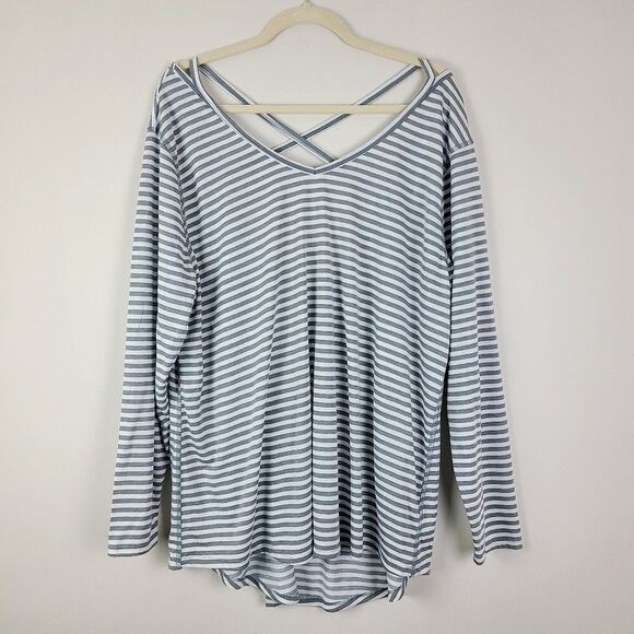 OLD navy active gray & white stripe long sleeve t-Shirt 3X - Picture 2 of 14